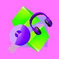 3d render Headphones and Geometry Contemporary art minimal collage