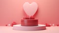 3d render. Heart and gift box with podium stand to show product display on pastel