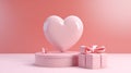 3d render. Heart and gift box with podium stand to show product display on pastel