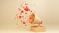 3D Render, Heart Shapes With Gramophone On Glossy Pastel Golden Background. Love or Valentine\'s Day Royalty Free Stock Photo