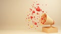 3D Render, Heart Shapes With Gramophone On Glossy Pastel Golden Background. Love or Valentine\'s Day Royalty Free Stock Photo