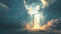 A 3D render of heaven with bright light, a large open door, and clouds in the sky. Royalty Free Stock Photo