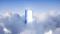 3d render, heaven with bright light, open door and clouds in the sky. Spiritual background