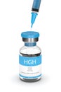 3d render of HGH vial with syringe over white Royalty Free Stock Photo
