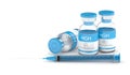 3d render of HGH vials with syringe over white Royalty Free Stock Photo