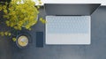 3d render high angle view laptop and smartphone on desk