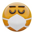 3D render of hissy fit yellow emoji face in medical mask protecting from coronavirus 2019-nCoV Royalty Free Stock Photo