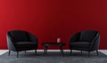 A 3D render of a home decorated living room interior design, highlighting an empty red wall pattern background Royalty Free Stock Photo