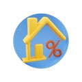 3d render home and interest icon with cloud icon in blue circle. 3D rendering house and percent in blue circle.3d render