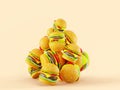 3d render huge stack of fast food meal hamburgers or burgers isolated on background. Junk food, problem of unhealthy