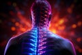 3D render of a human body with a spine and nerve x-ray section, Generative AI