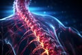 3D render of a human body with a spine and nerve x-ray section, Generative AI