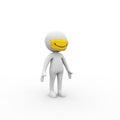 3D render of a human figurine wearing a medical mask with a yellow smiley face