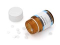 3d render of hydrocodone bottle with pills