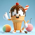 3D Render ice cream face cartoon character ai generator
