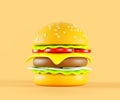 3d render icon burger or hamburger. Fast food menu meal, beef cheeseburger with bread, sesame, meat, cheese, tomato