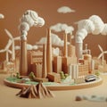 3D render icon Clay render of a factory transitioning from traditional processes to renewable energy sources Timelapse animation