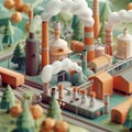 3D render icon Clay render of a factory transitioning from traditional processes to renewable energy sources Timelapse animation