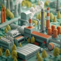 3D render icon Clay render of a factory transitioning from traditional processes to renewable energy sources Timelapse animation