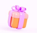 3d render icon of colorful gift box, package with glossy ribbon bow. Holiday present, bonus, prize, birthday, christmas Royalty Free Stock Photo