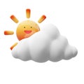 3d render icon design of bright cloud and smiling sun behind weather element for meteorology cute cartoon style