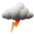 3d render icon design of dark clond and lightning weather element for meteorology cute cartoon style