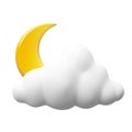 3d render icon design of white cloud and yellow moon behind night concrept