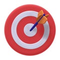 3d render icon of red and white target with orange blue arrow in the center. Vector isolated illustration Royalty Free Stock Photo