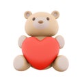 3d render Icon of teddy bear toy with a heart. 3d rendering icon teddy bear toy with heart. Teddy bear toy with a heart.