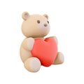 3d render Icon of teddy bear toy with a heart. 3d rendering icon teddy bear toy with heart. Teddy bear toy with a heart.