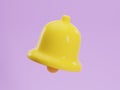 3d render icon of yellow notification bell isolated on pastel violet background. Social media notice event reminder. 3d