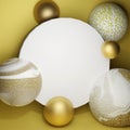 3d render illustration abstract sphere shape background with gold texture frame template Royalty Free Stock Photo