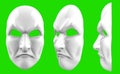 3d render illustration of angry theatrical mask on greenscreen backgorund Royalty Free Stock Photo