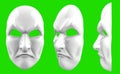 3d render illustration of angry theatrical mask on greenscreen backgorund