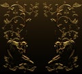 3d render illustration of antique baroque golden angels wall with ornaments