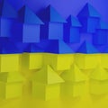 3d render illustration background Ukranian flag blue and yellow color with sumbol houses Royalty Free Stock Photo