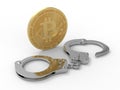 3D rendering - Bitcoin reflecting in handcuffs Royalty Free Stock Photo