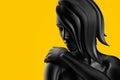 3d render illustration of black colored girl mannequin with on yellow background