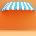 3D render Illustration. Blue and white striped awning on wall