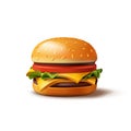 3d render illustration of classic burger with beef and cheese with vegetables and white bun with sesame