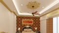 3d render Illustration classic style bedroom ceiling. white, red and gold color theme classic combinations