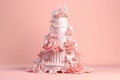 3d render illustration of cute designer pink wedding cake generative AI Royalty Free Stock Photo