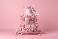 3d render illustration of cute flowers wedding cake generative AI Royalty Free Stock Photo