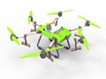 3D rendering - detailed green hexacopter