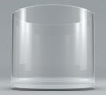 3D render. illustration. Empty big clear close up laboratory glassware with reflect isolated on gray with shadow.