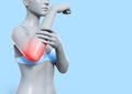 3d render illustration of female figure with elbow pain