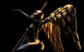 3d render illustration of golden angel statue with spear on dark background Royalty Free Stock Photo