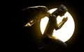 3d render illustration of golden female angel statue with wings and glowing sun