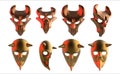 3d render illustration of golden metal demonic masks