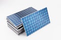 3D render illustration of the group of stacked solar battery panels